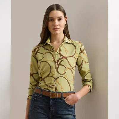 Lauren Petite Classic Fit Belting-print Crepe Shirt In Green Multi