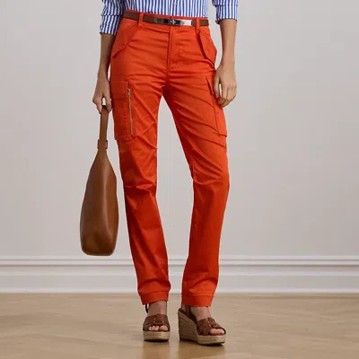 Lauren Petite Cotton Sateen Cargo Pant In Orange Lily