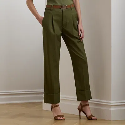 Lauren Petite Double-faced Stretch Cotton Ankle Pant In Olive Grove