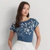 LAUREN PETITE FLORAL-EMBROIDERED JERSEY TEE