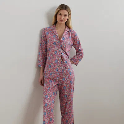 Lauren Petite Floral Lawn Cropped Sleep Set In Red Print