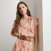 Lauren Petite Floral Ruffle-trim Georgette Blouse In Pink Multi