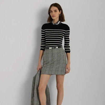 Lauren Petite Glen Plaid Tweed Pencil Miniskirt In Black/mascarpone Cream