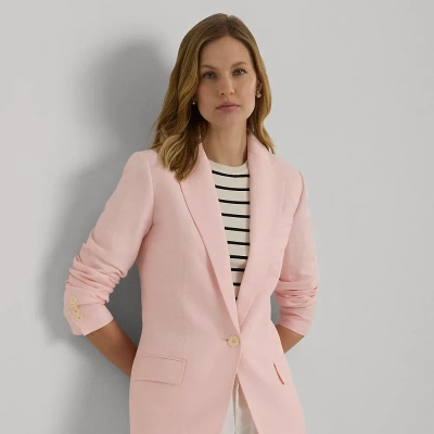 Lauren Petite Linen-blend Twill Blazer In Pink Opal