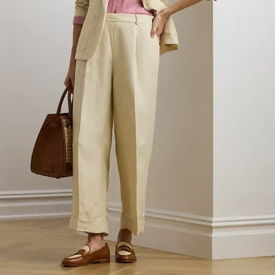 Lauren Petite Linen-blend Twill Wide-leg Pant In Ivory Beige