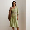 Lauren Petite Metallic Linen-blend Rib-knit Cardigan In Light Olive