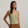 Lauren Petite Metallic Rib-knit Sweater Tank Top In Light Olive