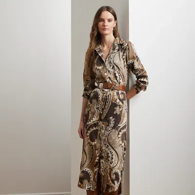 Lauren Petite Paisley Twill Shirtdress In Brown Multi
