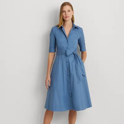 Lauren Petite Petite - Belted Cotton-blend Shirtdress In Blue