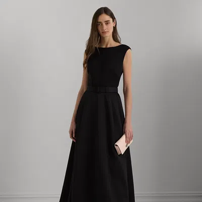 Lauren Petite Petite - Belted Faille & Jersey Gown In Black
