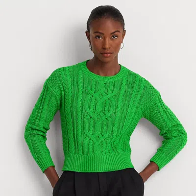 Lauren Petite Petite - Cable-knit Cotton Crewneck Jumper In Green