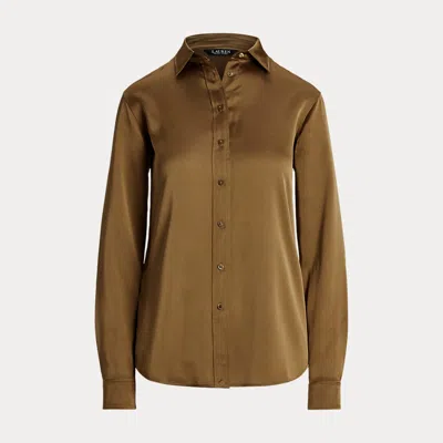 Lauren Petite Petite - Classic Fit Satin Charmeuse Shirt In Tan