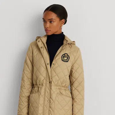 Lauren Petite Petite - Crest-patch Quilted Hooded Jacket In Gold