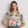 Lauren Petite Petite - Floral Stretch Cotton Boatneck T-shirt In Cream