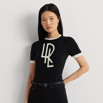 Lauren Petite Petite - Two-tone Logo Short-sleeve Jumper In Black