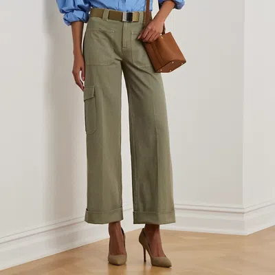 Lauren Petite Pleated Cotton Twill Wide-leg Cargo Pant In Sage Green