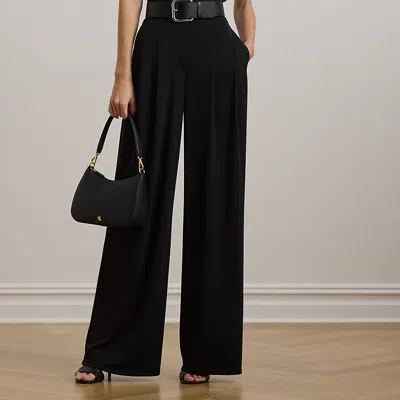 Lauren Petite Pleated Stretch Jersey Wide-leg Pant In Black