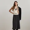 Lauren Petite Polka-dot Satin Charmeuse Midi Skirt In Black/cream