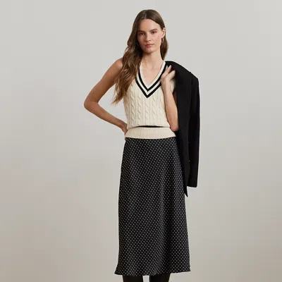 Lauren Petite Polka-dot Satin Charmeuse Midi Skirt In Black/cream
