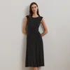 Lauren Petite Polka-dot Twist-front Jersey Dress In Black/cream