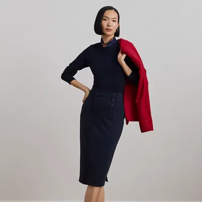 Lauren Petite Ponte Sailor Pencil Skirt In Lauren Navy