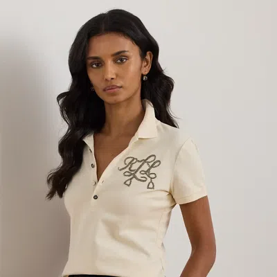 Lauren Petite Ralph Lauren Beaded-logo Cotton Piqué Polo Shirt In White