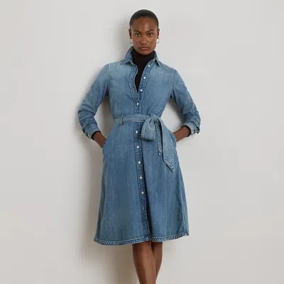 Lauren Petite Ralph Lauren Belted Denim Shirtdress