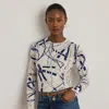 Lauren Petite Ralph Lauren Belting-print Cotton-blend Sweater In Multi