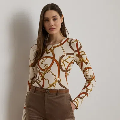 Lauren Petite Ralph Lauren Belting-print Cotton Long-sleeve Tee In Multi