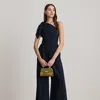 Lauren Petite Ralph Lauren Bow-trim Crepe One-shoulder Jumpsuit In Blue