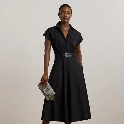 Lauren Petite Ralph Lauren Buckle-trim Cotton-blend Shirtdress In Black