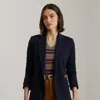 Lauren Petite Ralph Lauren Buckle-trim Herringbone Jacquard Blazer In Blue