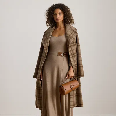 Lauren Petite Ralph Lauren Buckle-trim Rib-knit Midi Dress In Brown
