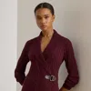 Lauren Petite Ralph Lauren Buckled Cotton Sweater In Burgundy