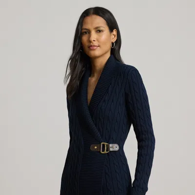 Lauren Petite Buckled Cotton Sweater In Lauren Navy