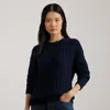 Lauren Petite Ralph Lauren Cable-knit Cotton Crewneck Sweater In Blue
