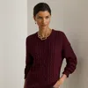 Lauren Petite Ralph Lauren Cable-knit Cotton Crewneck Sweater In Burgundy