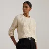 Lauren Petite Ralph Lauren Cable-knit Cotton Crewneck Sweater In White
