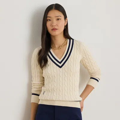 Lauren Petite Ralph Lauren Cable-knit Cotton Cricket Sweater In Neutral