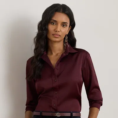 Lauren Petite Ralph Lauren Classic Fit Satin Charmeuse Shirt In Burgundy