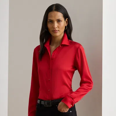 Lauren Petite Ralph Lauren Classic Fit Satin Charmeuse Shirt In Red
