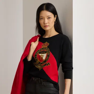 Lauren Petite Ralph Lauren Color-blocked Crest Cotton Sweater In Multi
