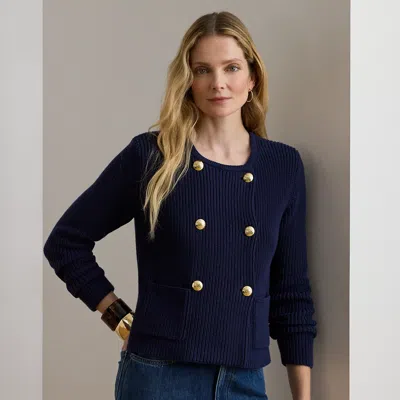 Lauren Petite Ralph Lauren Double-breasted Cotton Sweater Jacket In Blue