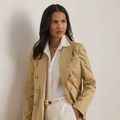 Lauren Petite Ralph Lauren Double-breasted Cotton Twill Blazer In Brown