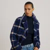 Lauren Petite Ralph Lauren Double-breasted Plaid Tweed Coat In Blue