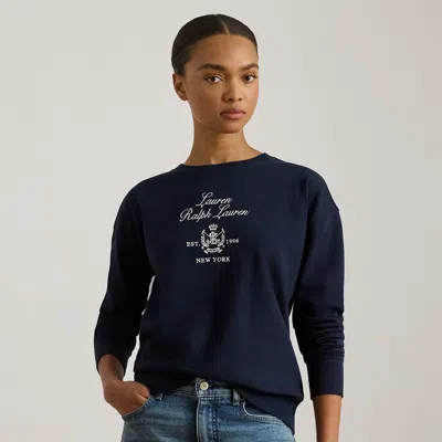 Lauren Petite Ralph Lauren Embroidered-crest Fleece Pullover In Blue