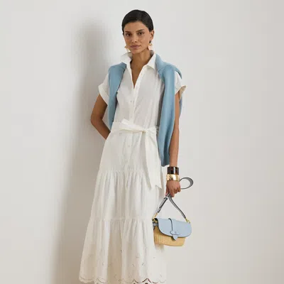 Lauren Petite Ralph Lauren Eyelet Broadcloth Tiered Shirtdress In White