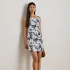 Lauren Petite Ralph Lauren Floral Linen Sleeveless Dress In Blue