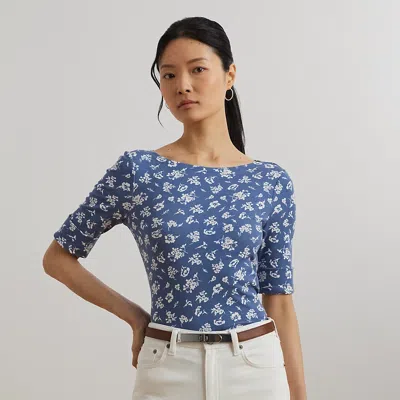 Lauren Petite Ralph Lauren Floral Stretch Cotton Boatneck Tee In Multi