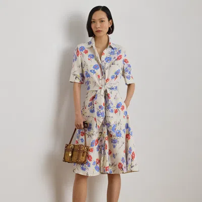 Lauren Petite Ralph Lauren Floral Tie-front Linen Shirtdress In Multi